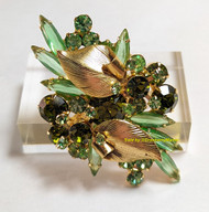 Juliana D&E Brooch Emerald Green Fold Metal Leaf Flower Pin Vintage Delizza Elster Designer Jewelry