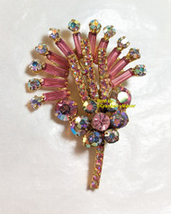 Juliana D&E Brooch Rose Pink Spray Flower Pin Vintage Delizza Elster Designer Jewelry