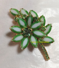 Juliana D&E Brooch Green Two Tone Milk Glass Flower Pin Vintage Delizza Elster Designer Jewelry B