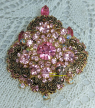 Juliana D&E Brooch Pendant Pink Filigree Floret Pin Necklace Vintage Delizza Elster Designer Jewelry