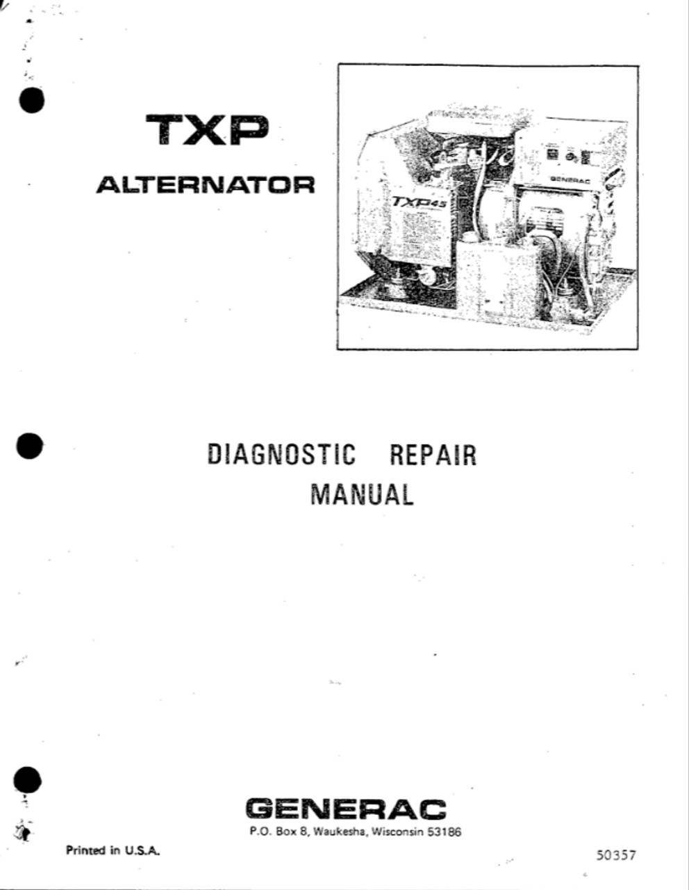 Generac 050357 Diagnostic Generator Repair Manual Book