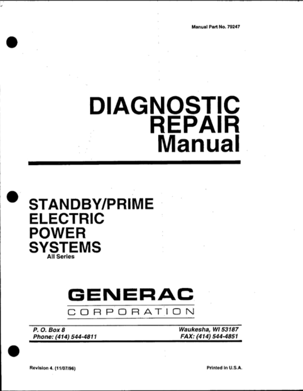 Generac 079247 Diagnostic Repair Manual