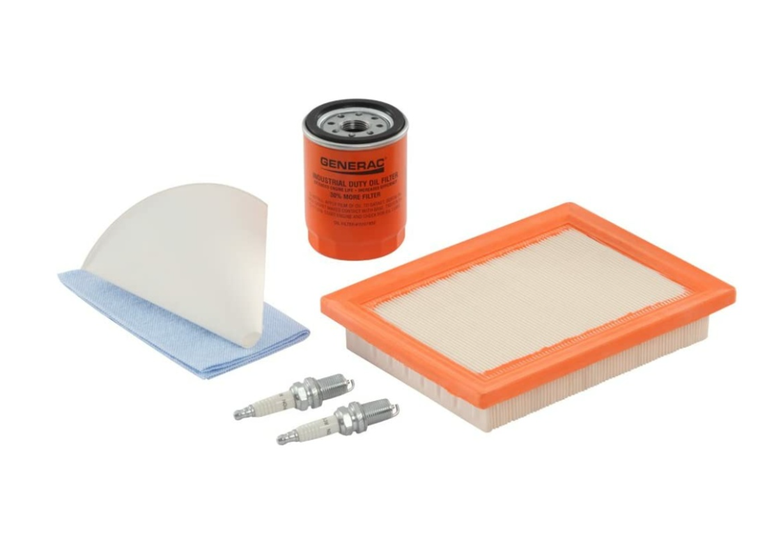 Generac 6483 Maintenance Kit; 11kW; 530cc K with oil filter, air filter, spark plugs, funnel, and rag