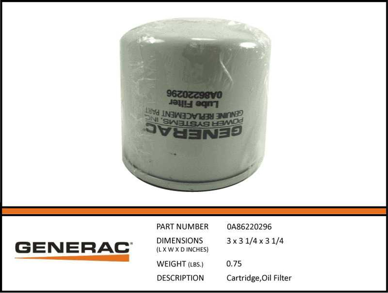 Generac 0A86220296 Oil Filter Cartridge