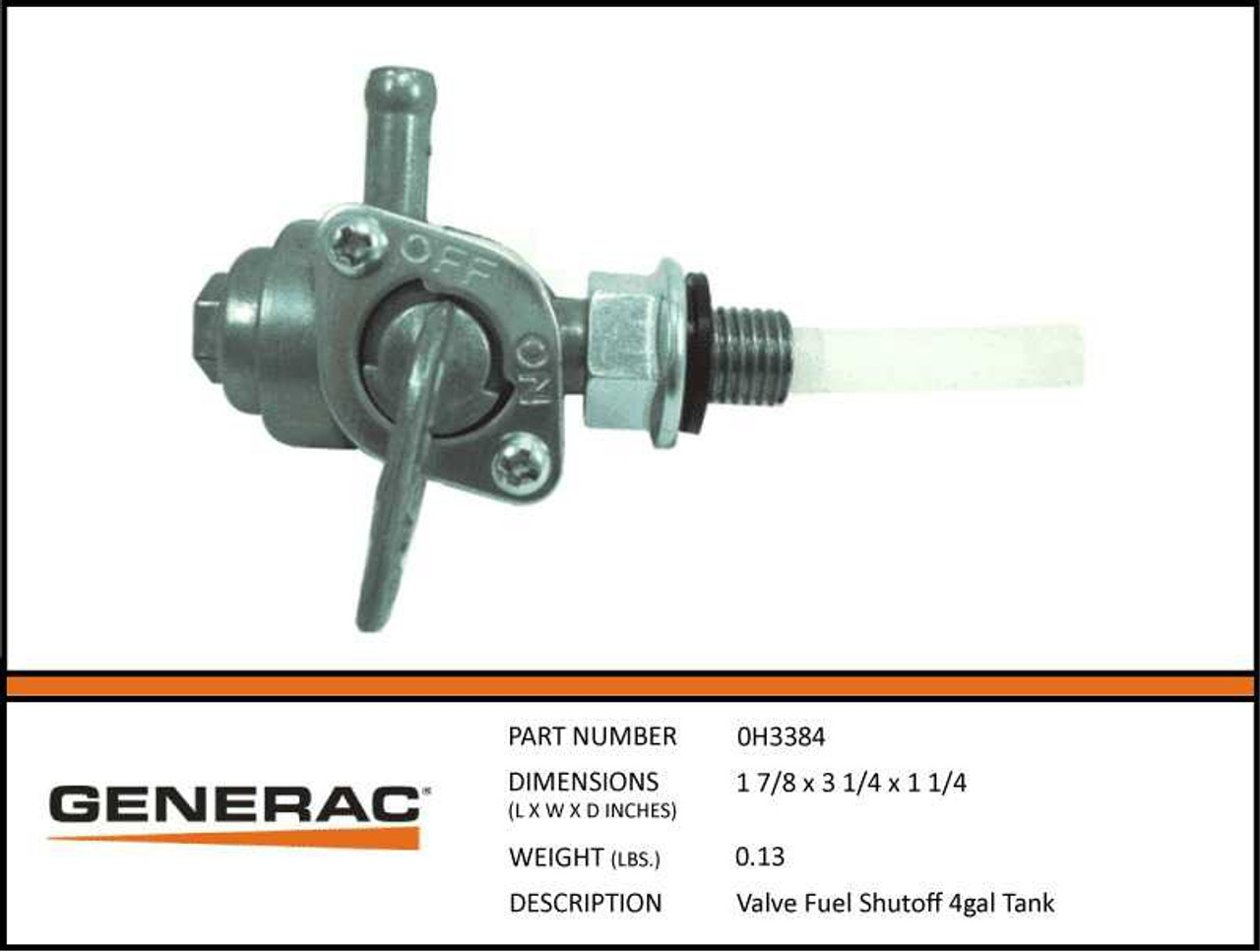 Generac 0H3384 Fuel Tank Shutoff Spec Sheet