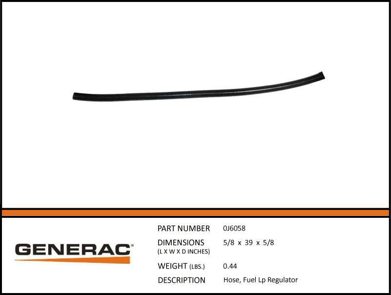 Generac 0J6058 LP Fuel Regulator Hose with Specs