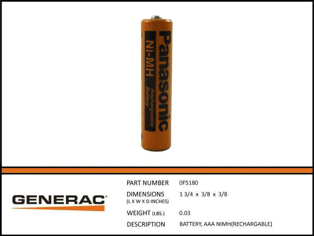 Generac 0F5180 AAA Rechargeable Battery for HTS Transfer Switch Controller