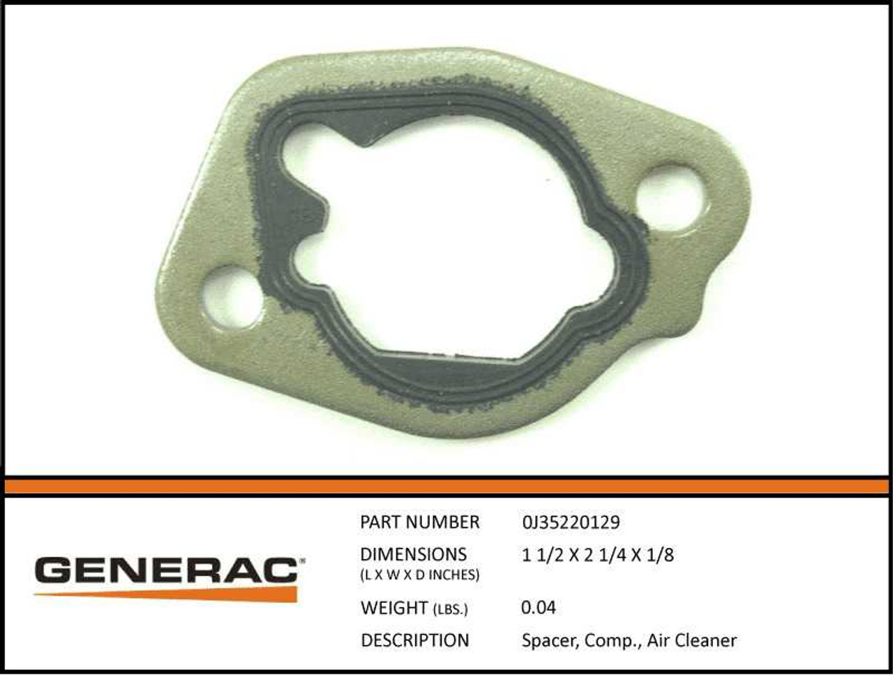 Generac 0H33750179 Air Cleaner Spacer Gasket with Specs