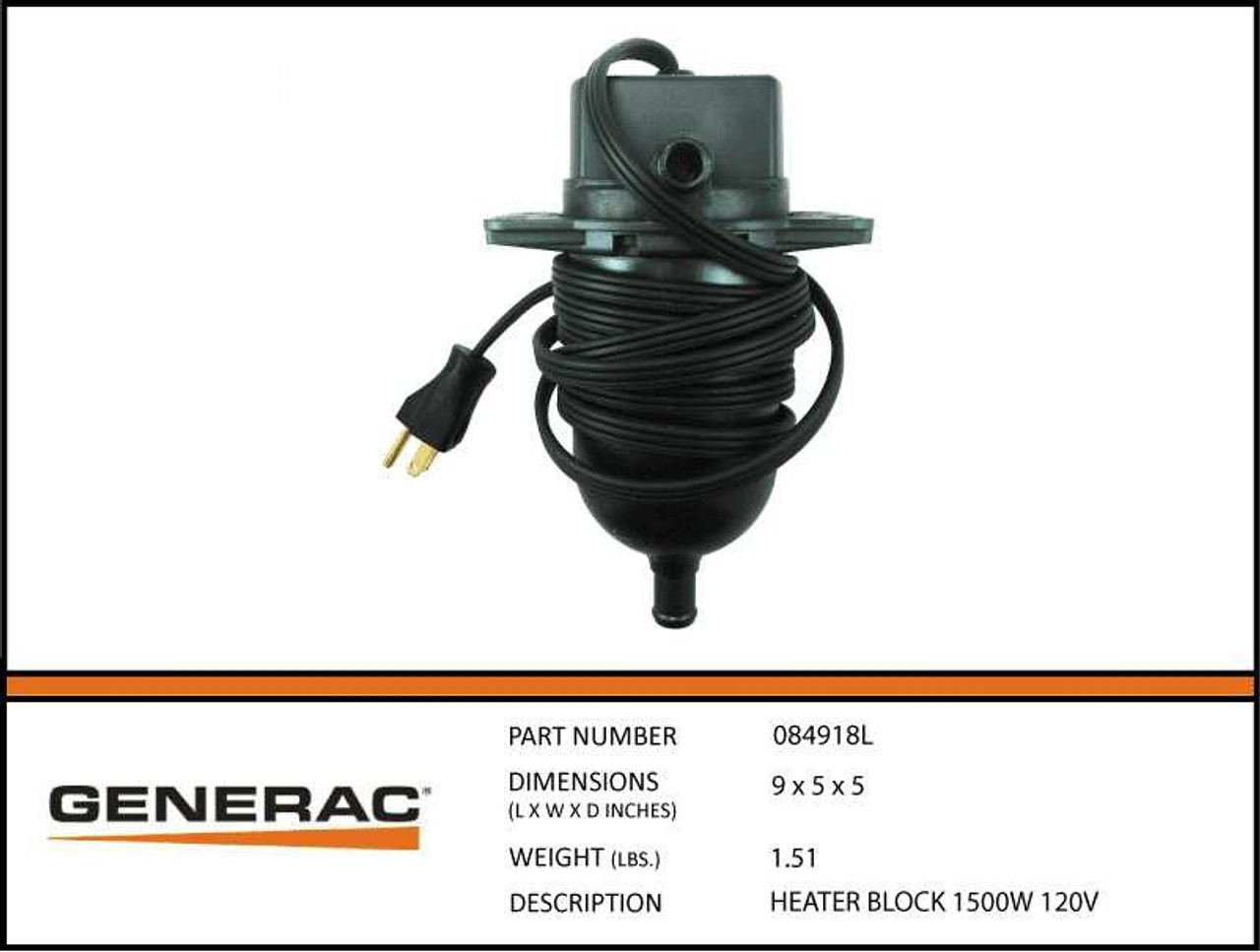 Generac 084918G Engine Block Heater with Specs