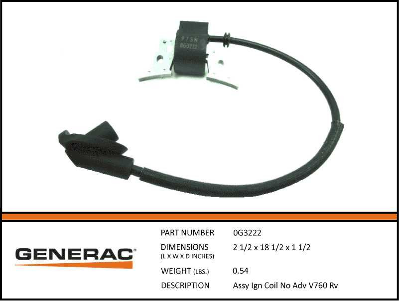 Generac 0G3222 Ignition Coil Assembly with specs