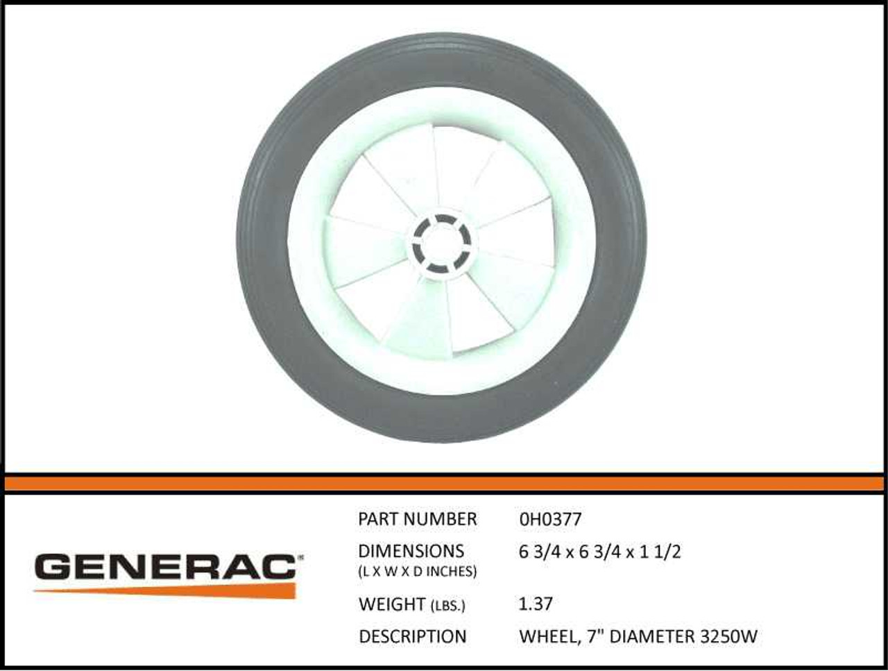 Generac 0H0377 7" Diameter 3250W Wheel