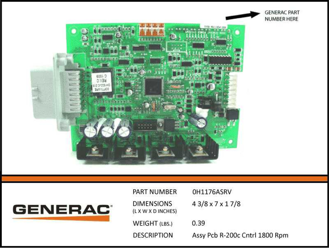 Generac 0H1176ASRV PCB R-200 Controller for 1800 Rpm units