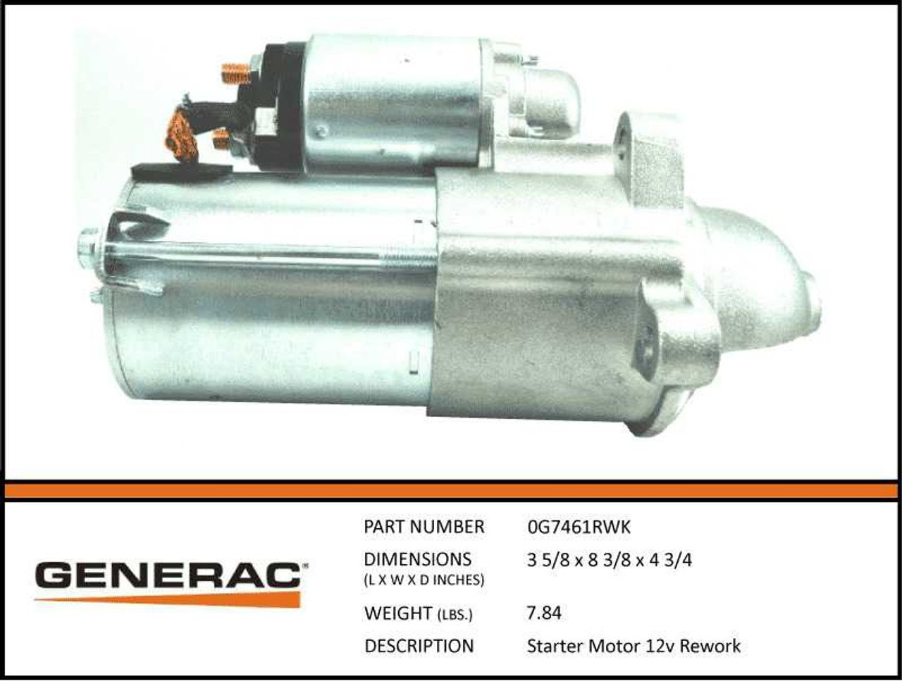 Generac 0G7461RWK Starter Motor 12 V with Specs