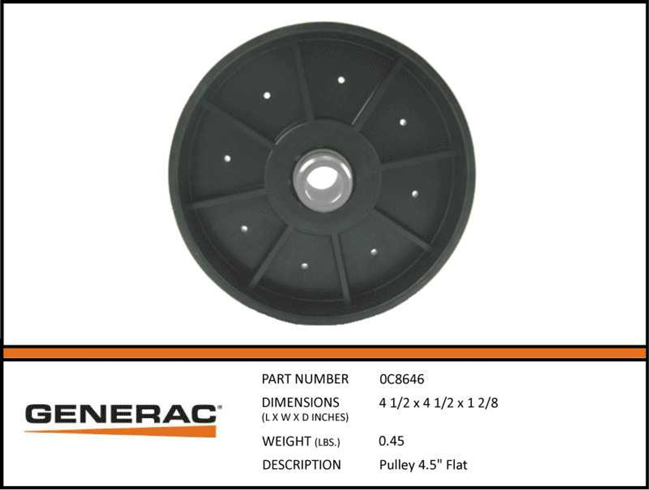 Generac 0C8646 4.5 Inch Flat Pulley