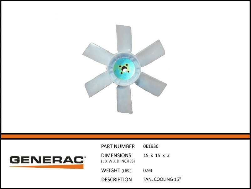 Generac 0E1936 Cooling Fan for Generator with specs