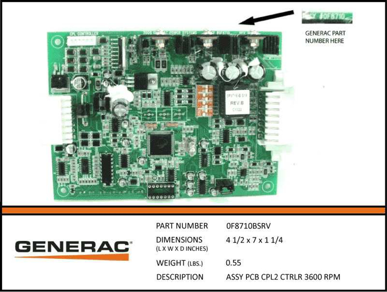 Generac 0F8710BSRV 3600 Rpm Control PCB