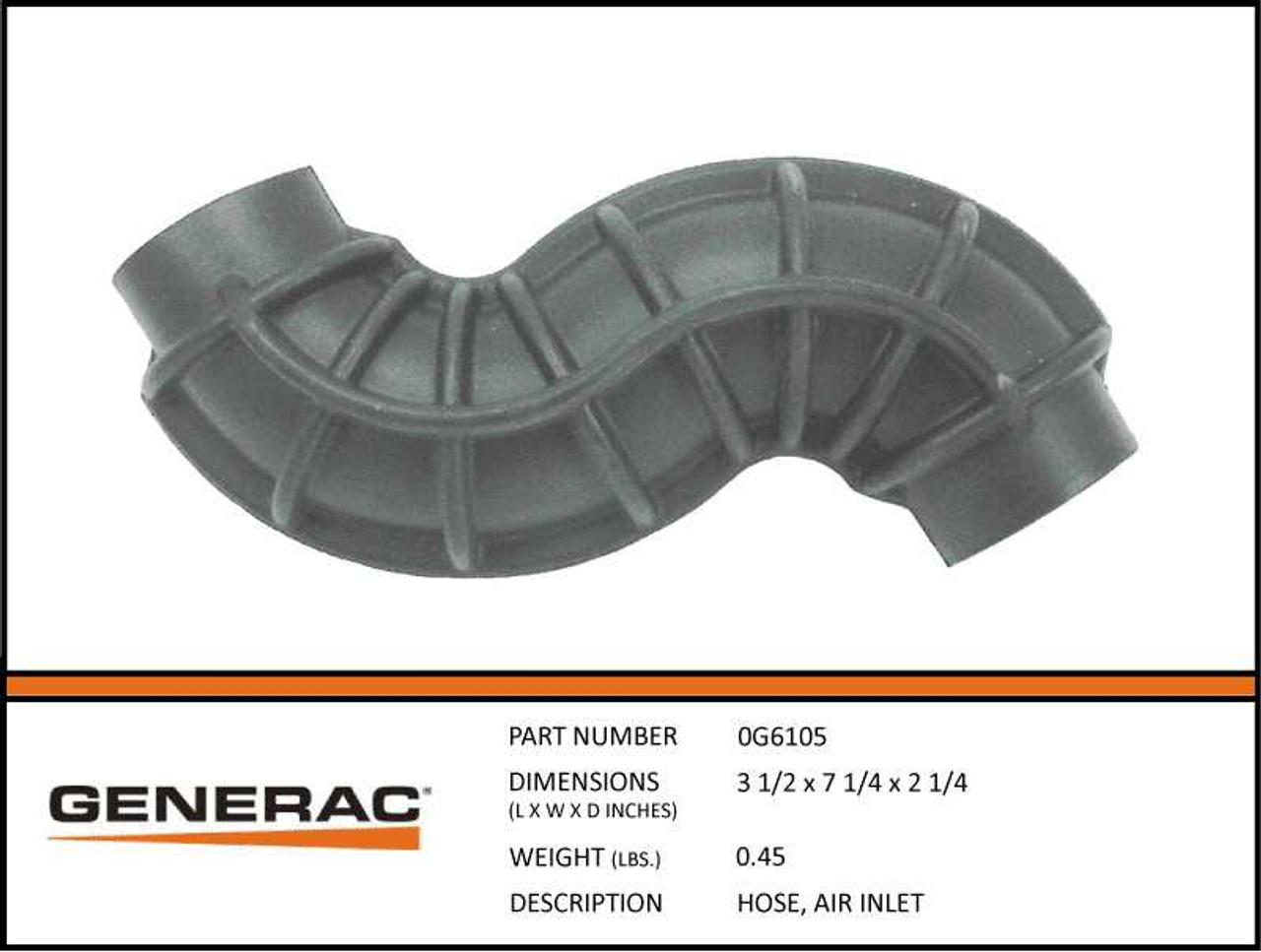 Generac 0H6105 Air Inlet Hose with Specs