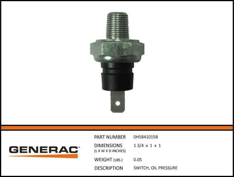 Generac 0H58410158 Oil Pressure Switch with Specs