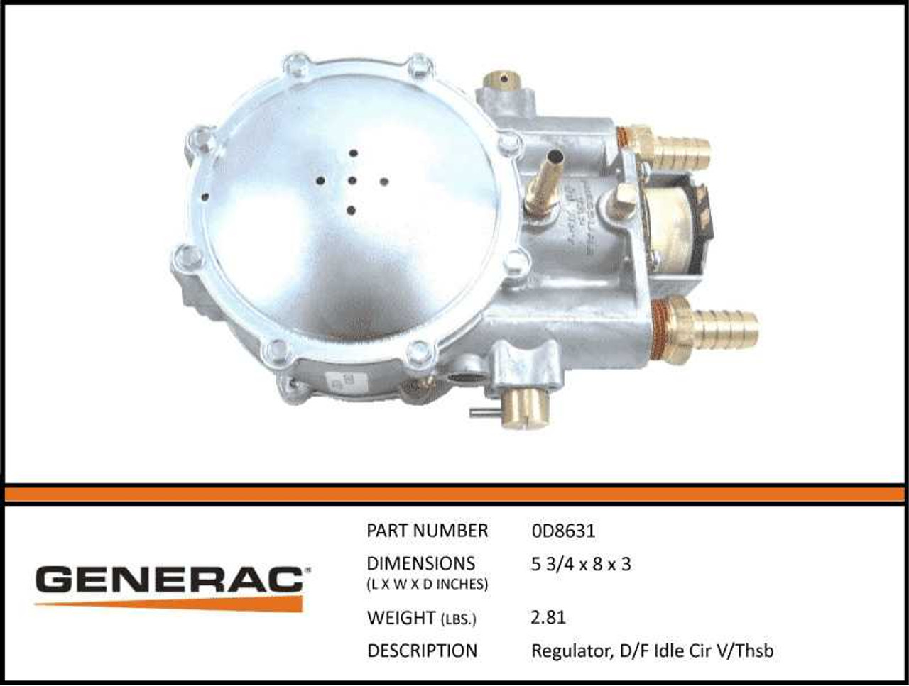 Generac 0D8631 Dual Fuel Regulator with Specs