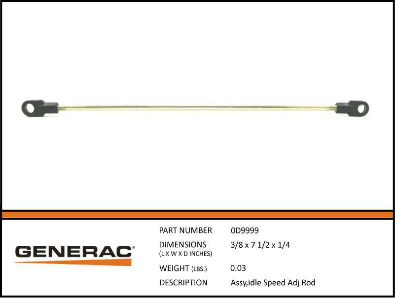 Generac 0D9999 Idle Speed Rod Assembly with specs
