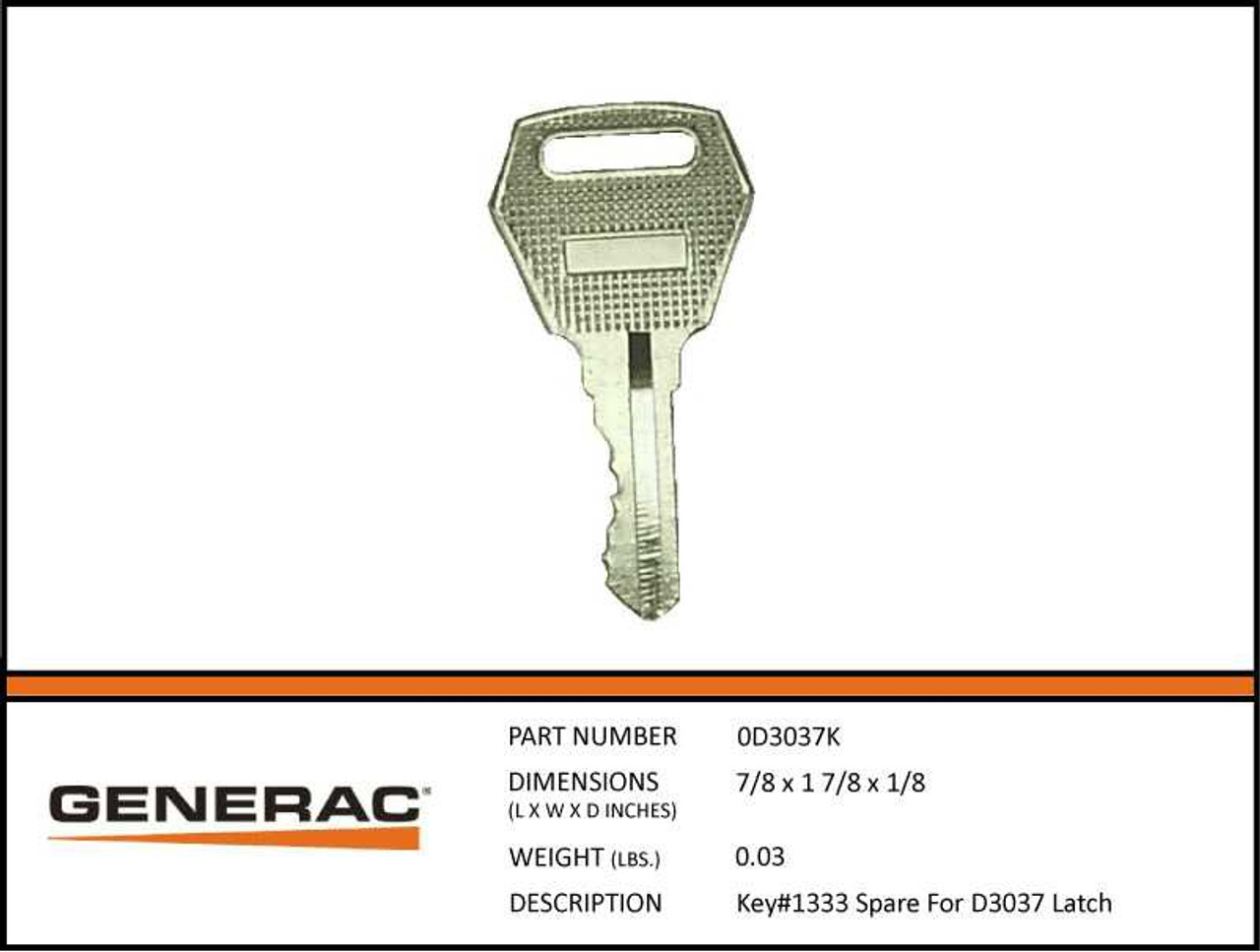 Generac 0D3037K Key for Generator Latch