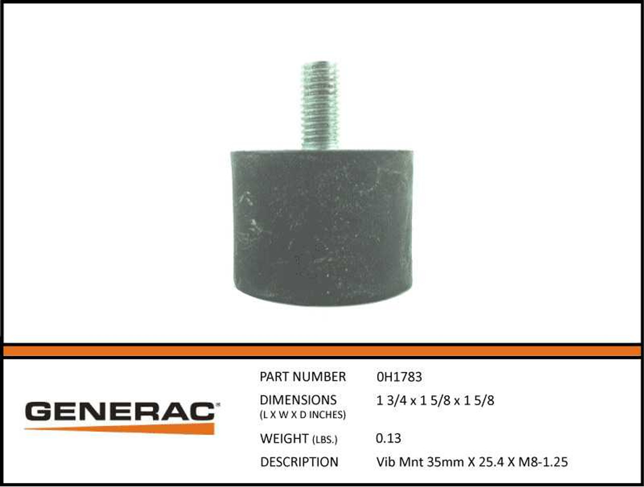 Generac 0H1783 Generator Vibration Isolator with Specs