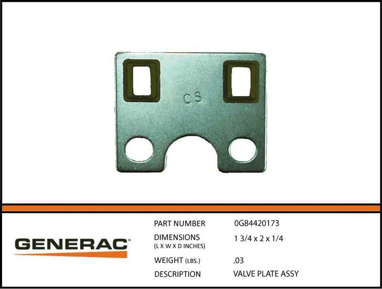 Generac 0G84420173 Valve Plate Assembly with Specs