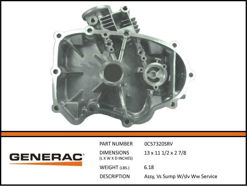 Generac 0C57320SRV Sump Assembly replacement for generator