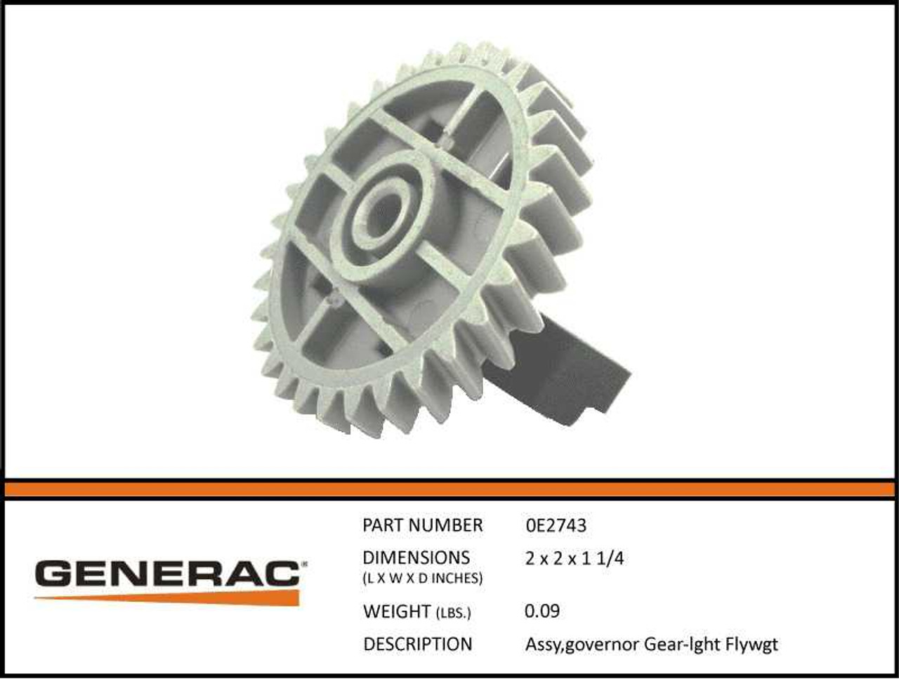 Generac 0E2743 Governor Gear Assembly Generator Part