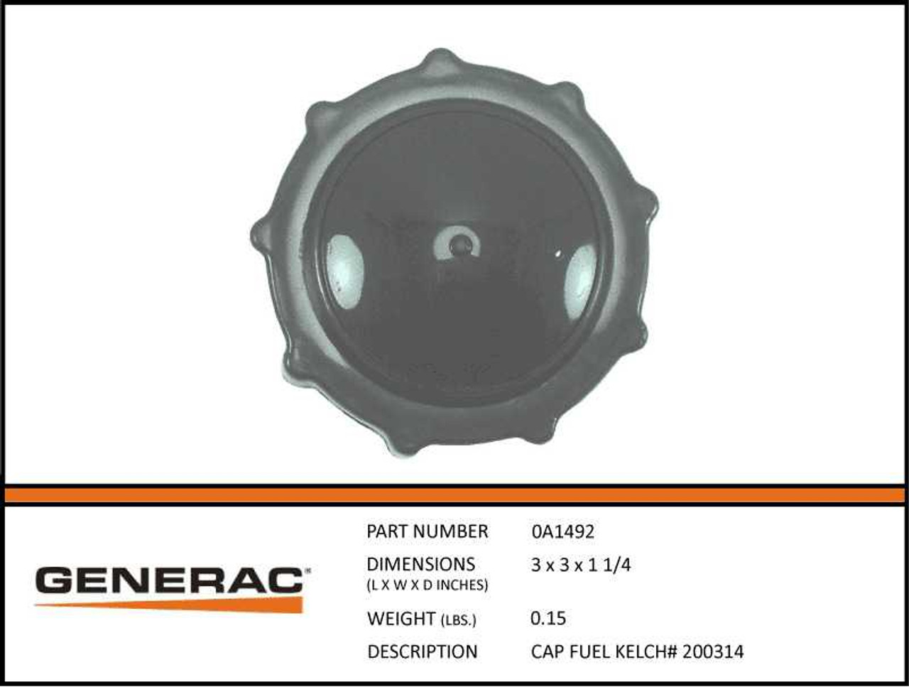 Generac Non Vented 1/4 Turn Fuel Cap for Generator