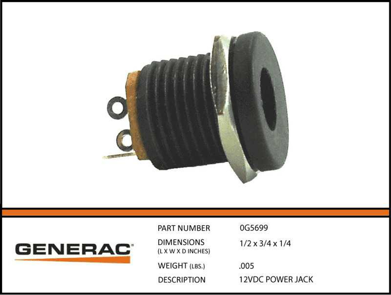 Generac 0G5699 12V DC Power Jack with specs