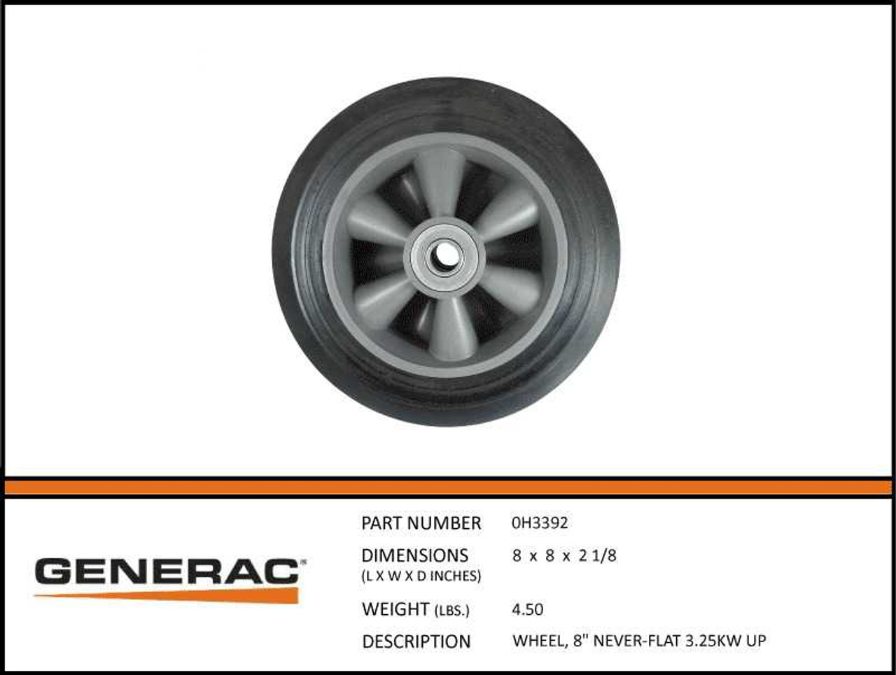 Generac 0H3392 8" Never-Flat Wheel