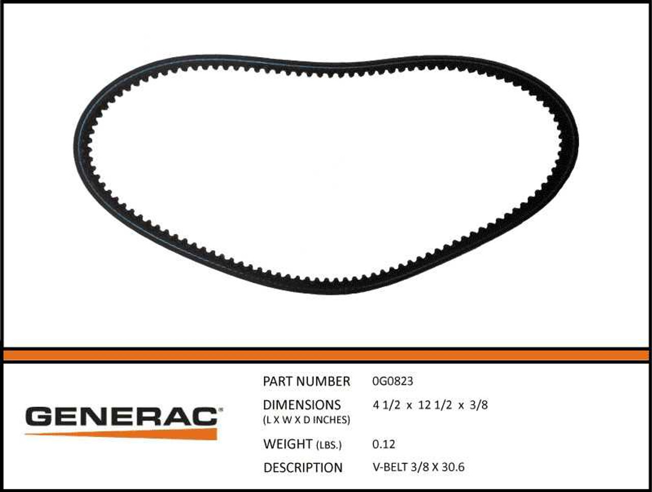 Generac 0G0823 3/8 V-Belt