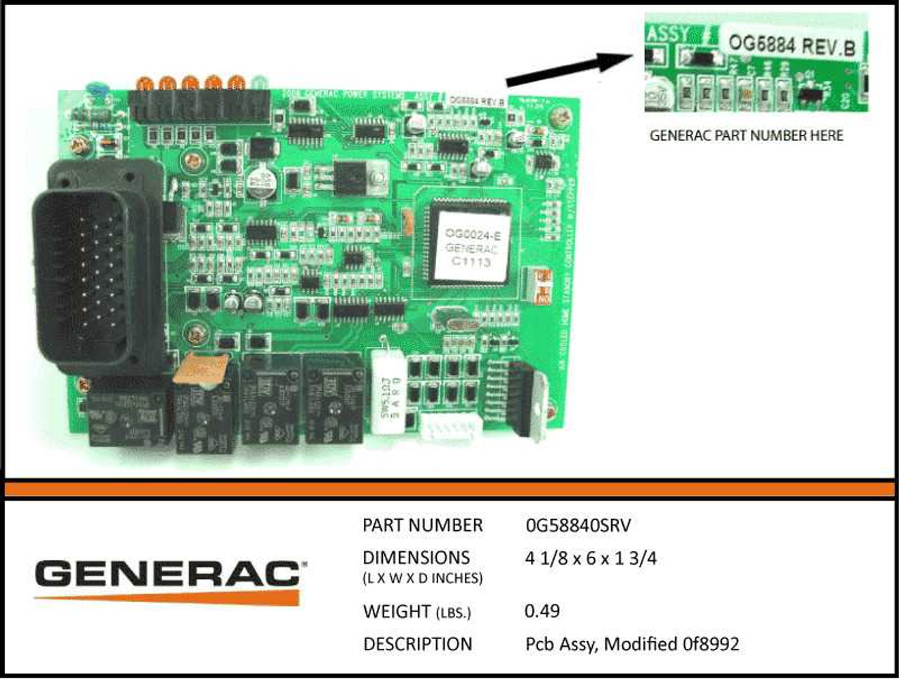 Generac 0G58840SRV Printed Circuit Board