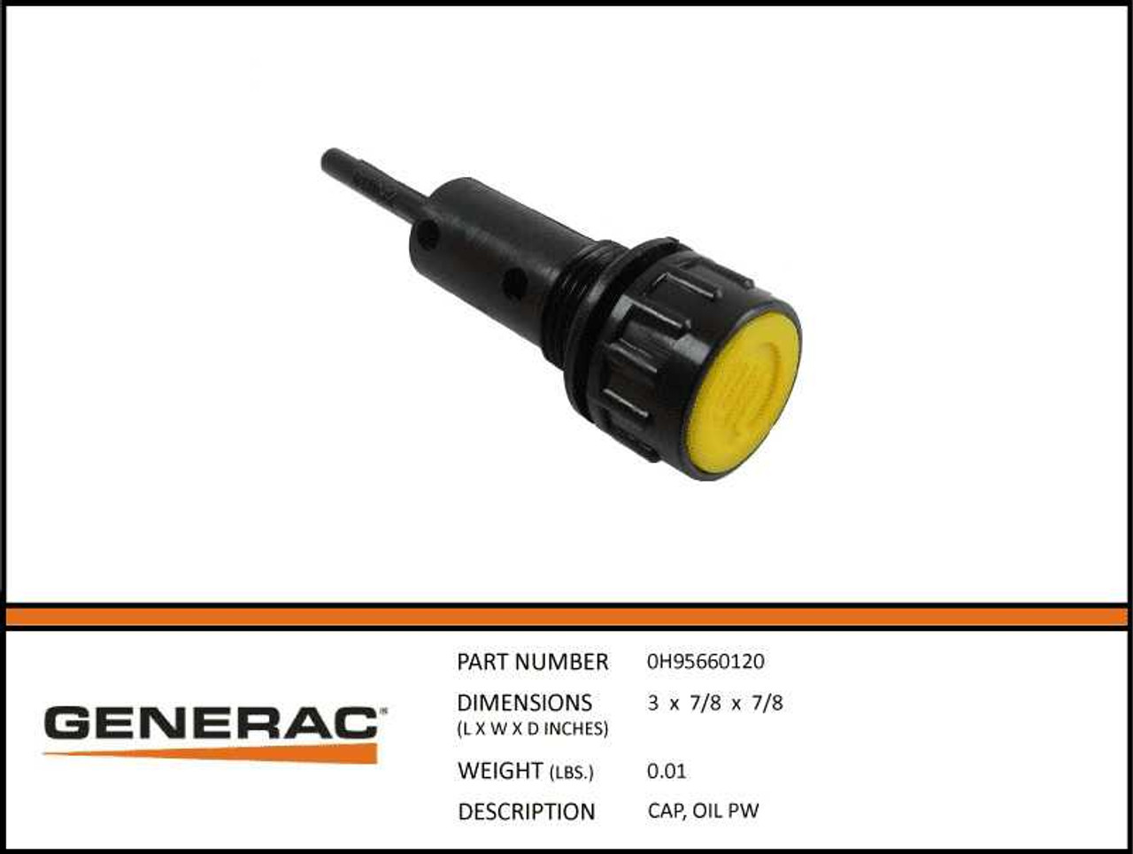 Generac 0H95660120 Oil Cap with Specs