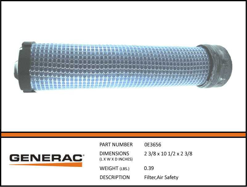 Generac 0E3656 Air Safety Filter with specs