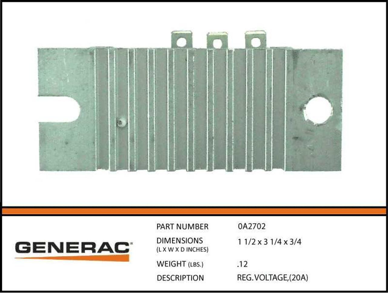 Generac 0A2702 Battery Charge Voltage Regulator Spec Sheet