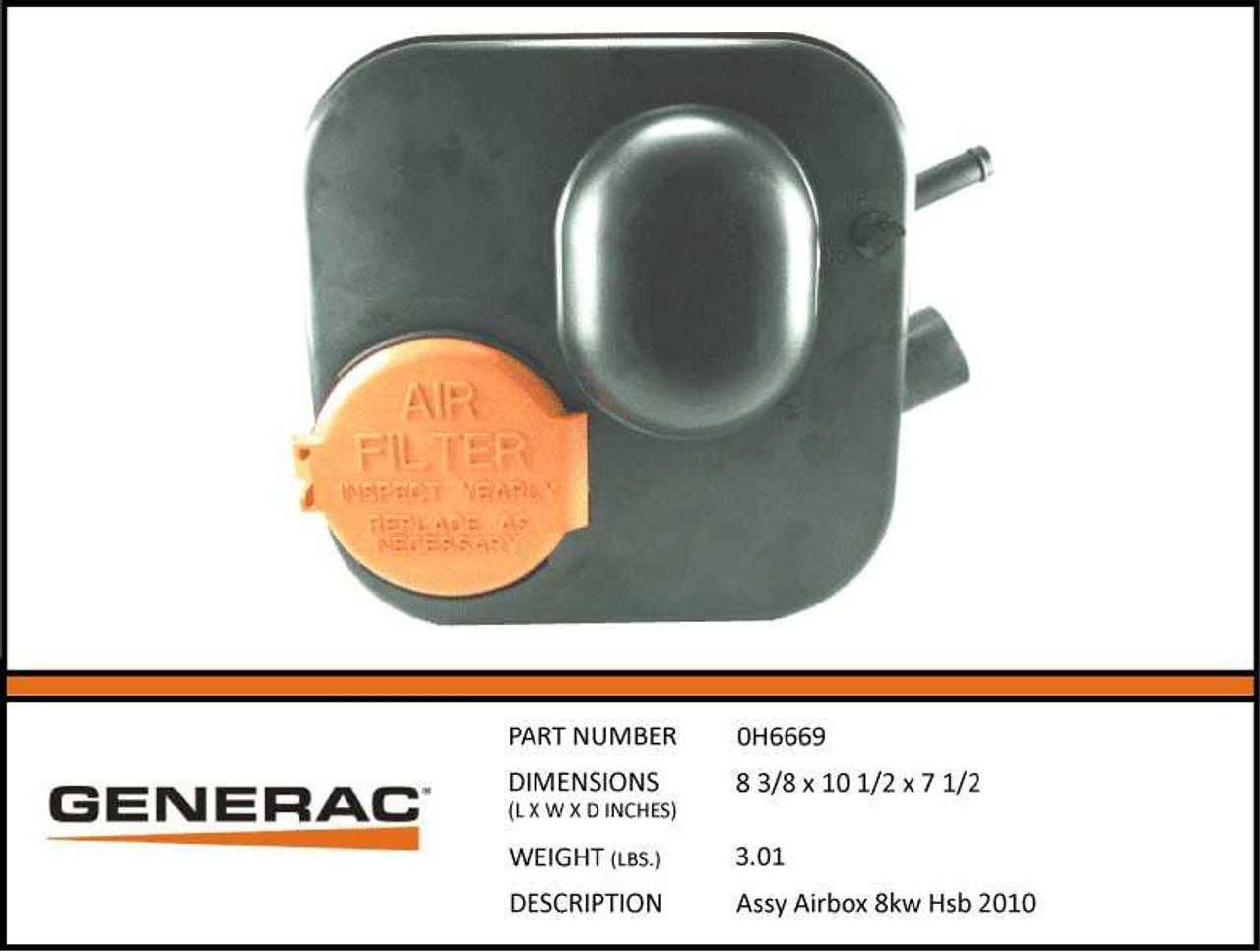 Generac 0H6669 Airbox Assembly for Generator with Specs