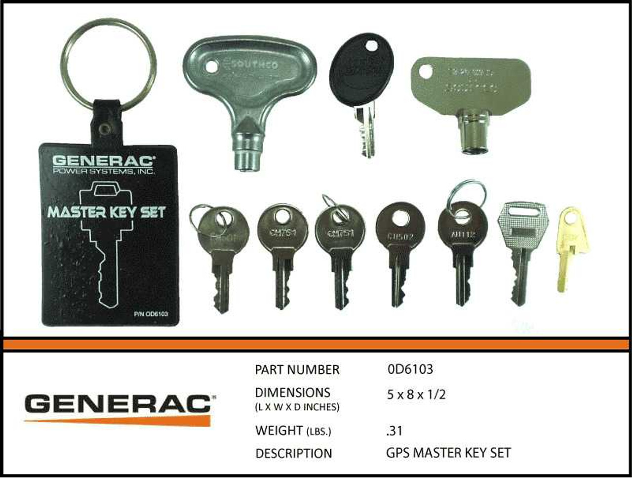Generac 0D6103 Master Key Set