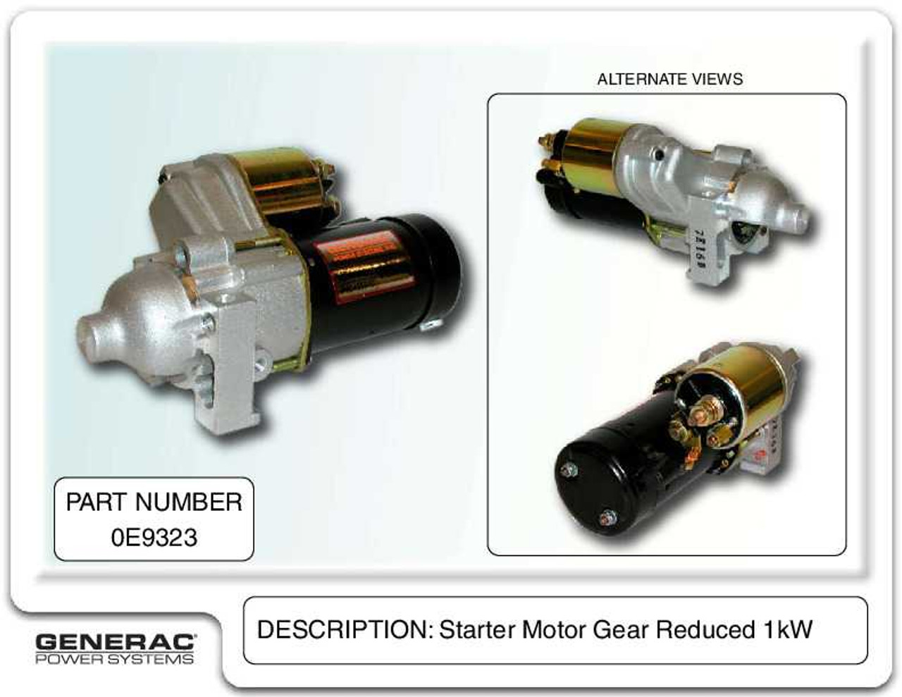 Generac 0E9323 Gear Reduced Starter for Air Cooled Units 10 Kw and up with Specs