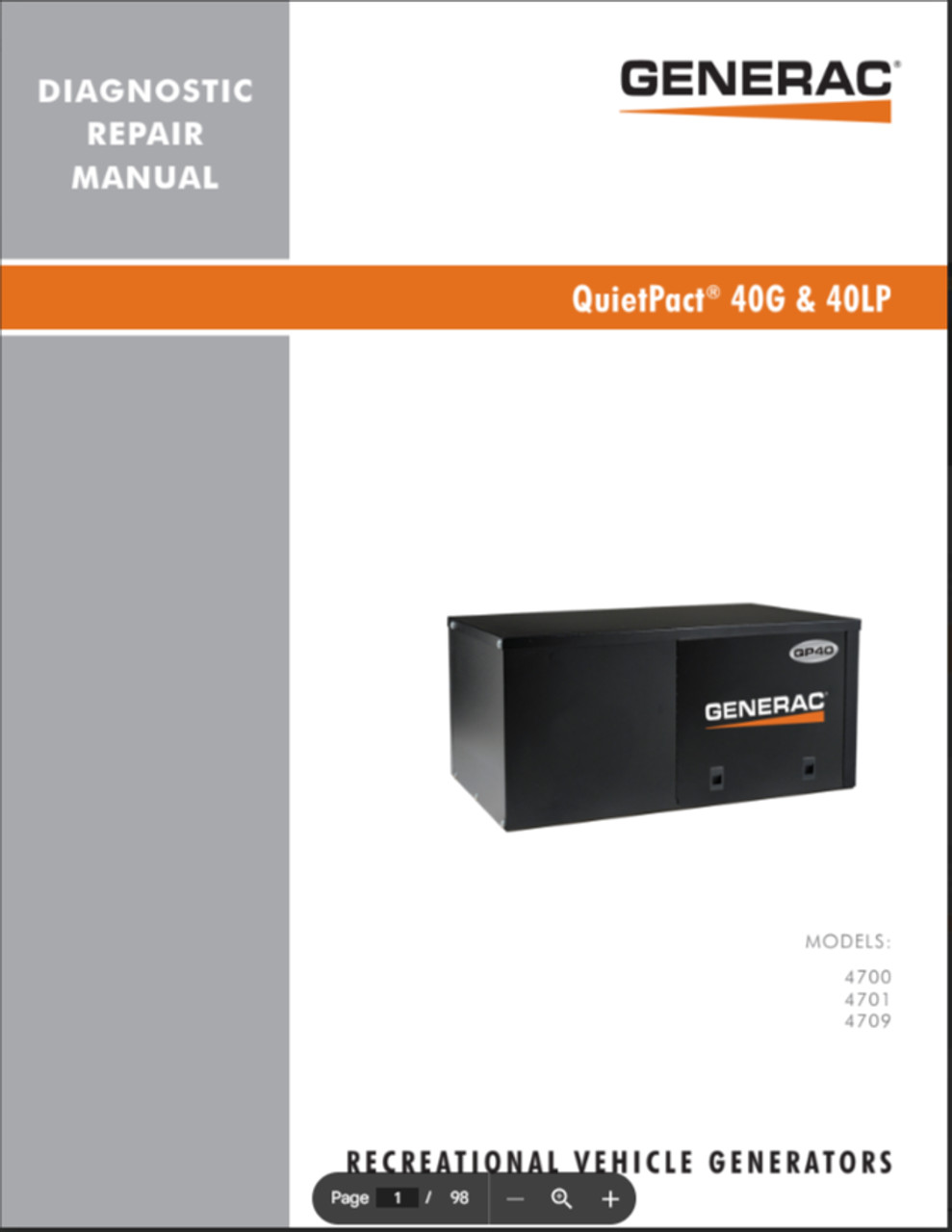 Generac 0E1881 Diagnostic Repair Manual for Generator