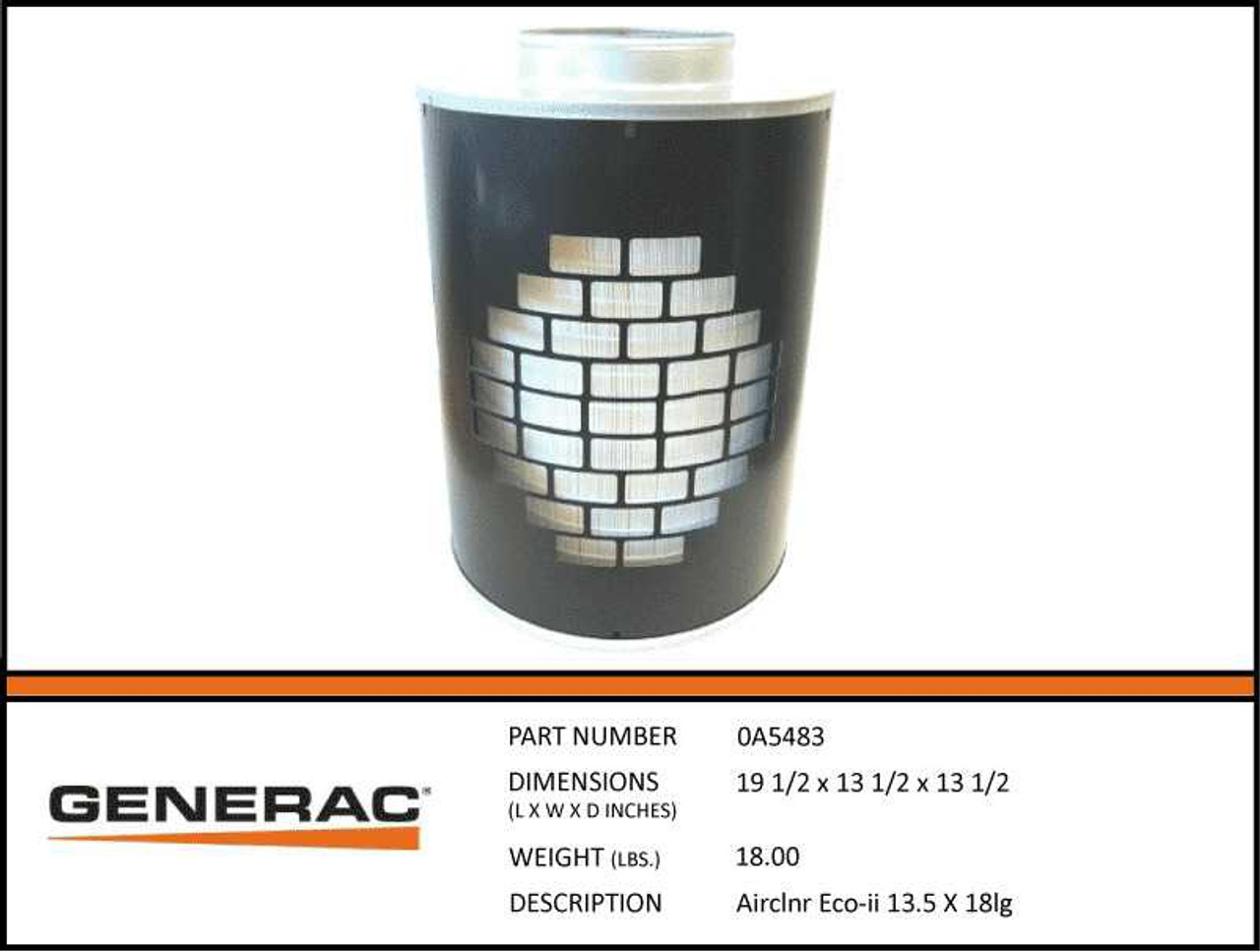 Generac 0A5483 Air Cleaner Eco for Generator