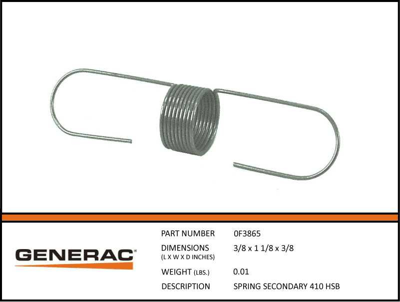Generac 0F3865 Secondary Spring with specs