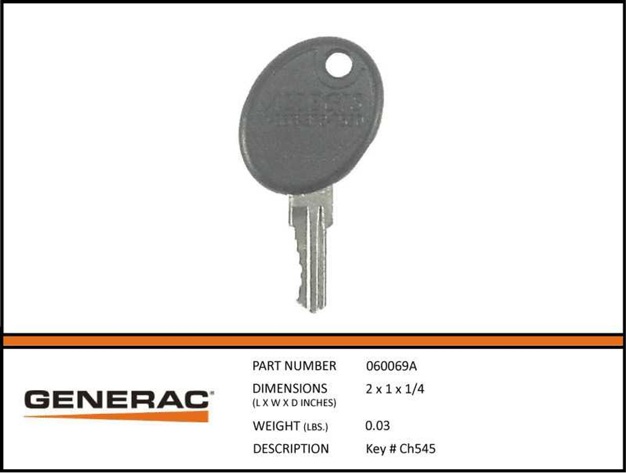 Generac 060069A Generator Key #Ch545