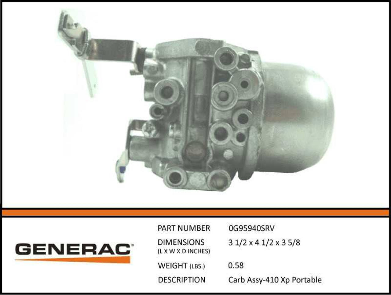 Generac 0G95940SRV Carburetor Assembly