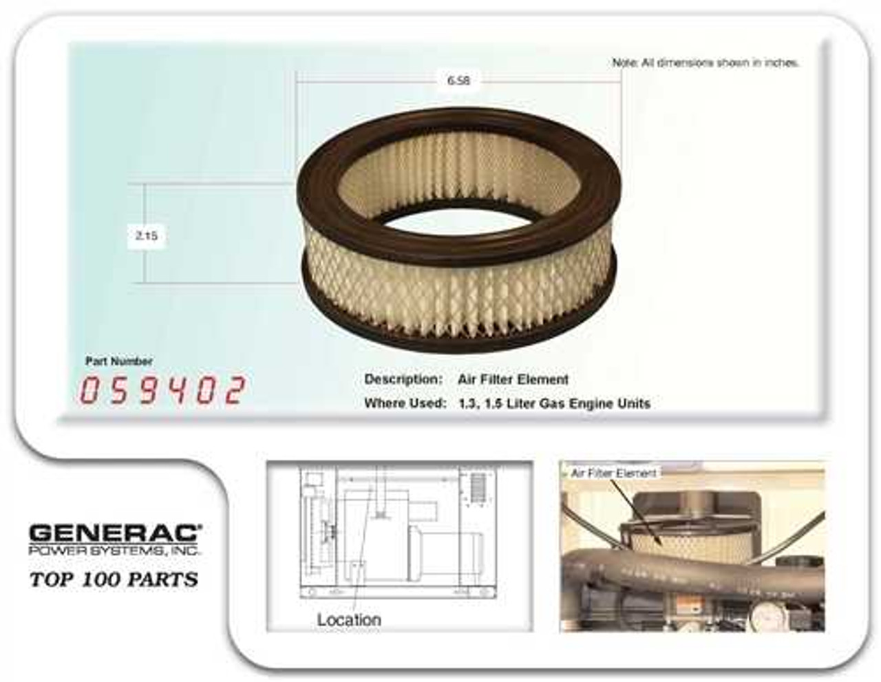 Generac 59402 Air Filter for Generator