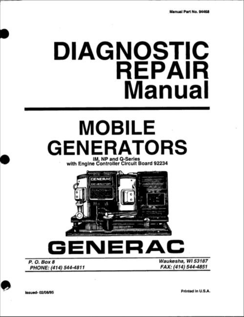 Generac 094468 Diagnostic Repair Manual for Mobile Generators