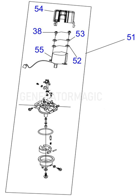 Generac A0002089655 Carburetor Assembly with Stepper - 98cc diagram