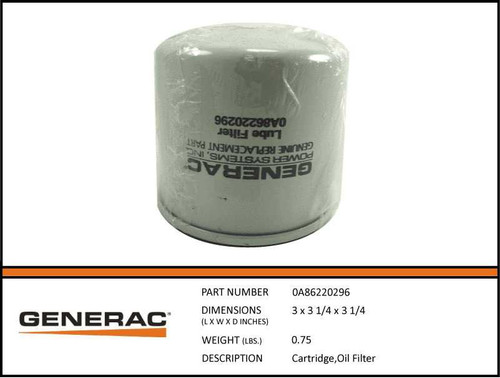 Generac 0A86220296 Oil Filter Cartridge