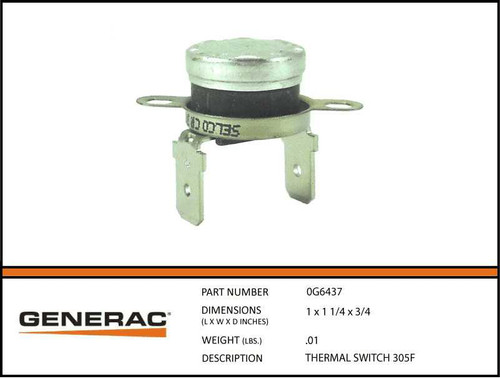 Generac 0G6437 Thermal Switch 305F with specs